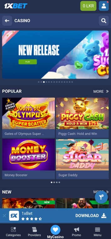 1xbet casino page screen