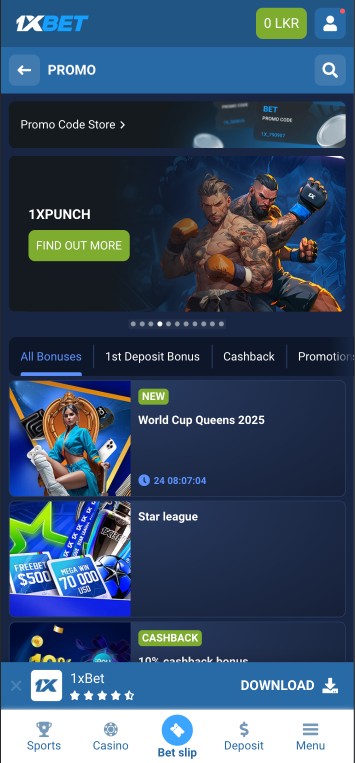 1xbet promotion screen